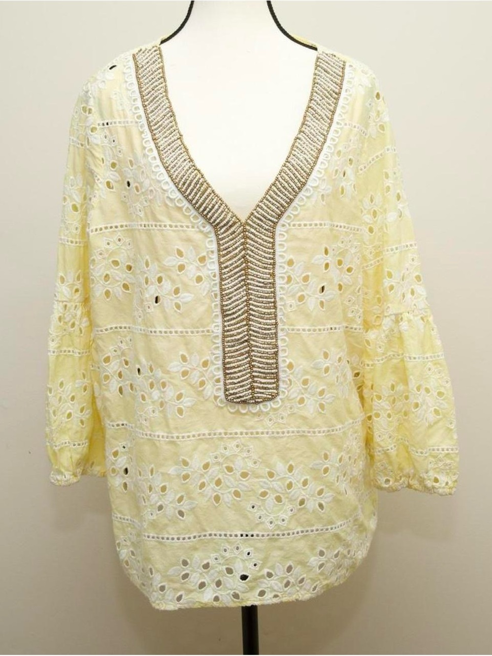 Chicos Beaded Eyelet V-Neck Tunic